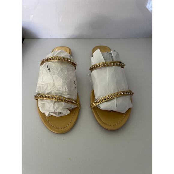 Women’s Gold double straps rhinestone slipper size 9 - Picture 1 of 7